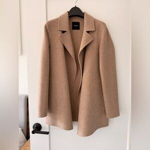 Theory Sileena Double Face Wool/Cashmere Open Front Blazer Jacket Taupe XP XXS